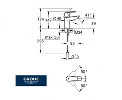 MEDIDAS MONOMANDO LAVABO BAUEDGE GROHE